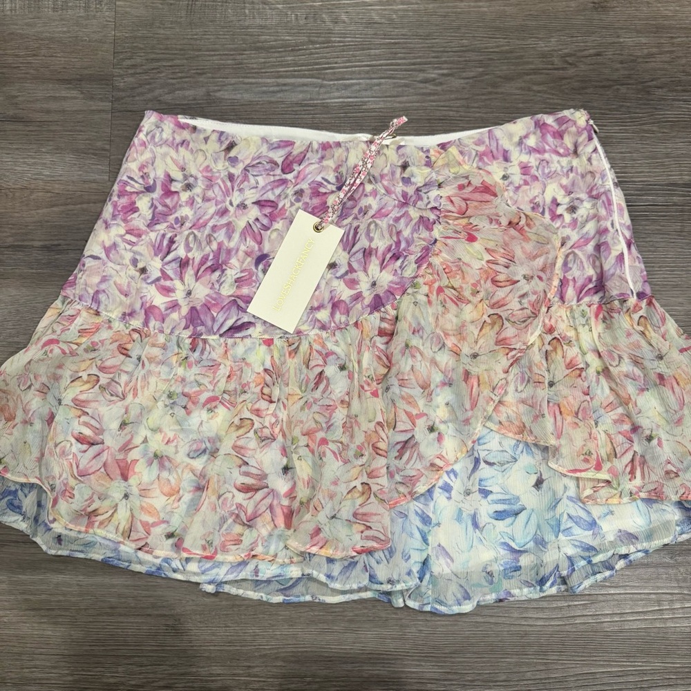 LoveShackFancy Rhodes Skirt Sweet Kisses Silk Floral Skirt